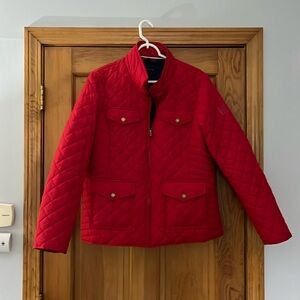 Women’s Tommy Hilfiger size large red quilted jacket with navy lining